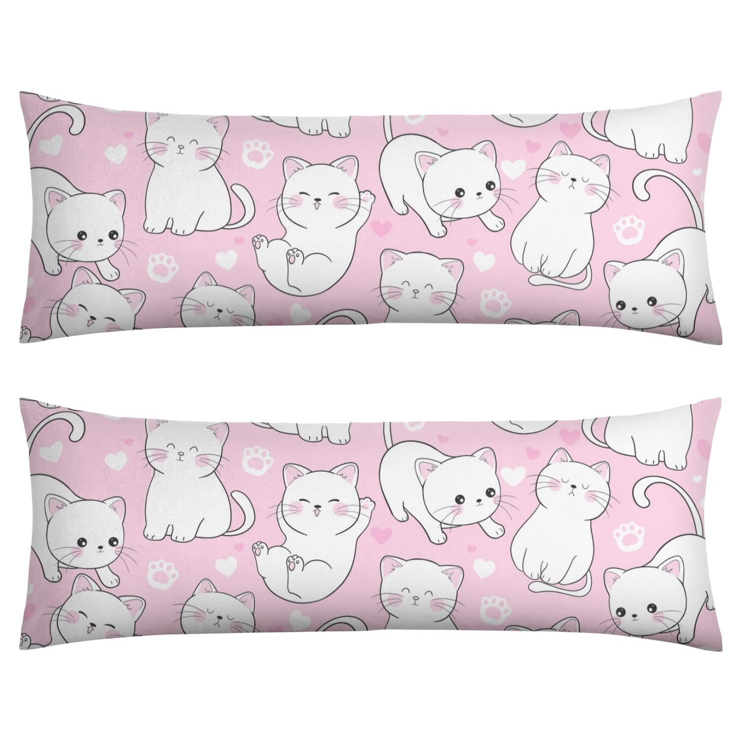 Long Body Pillow Cover – Soft & Breathable, Hidden Zipper, 20"x54", Cute Cat & Paw Print – Perfect Gift for Cat Lovers, Side Sleepers, Pregnancy Support, Pet-Themed Decor