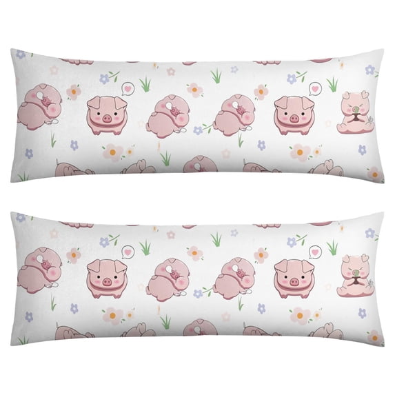 Long Body Pillow Cover - Soft & Breathable, Hidden Zipper, 20"x54", Cute Pig & Floral Watercolor Print - Perfect Gift for Animal Lovers, Farmhouse Decor, Side Sleepers