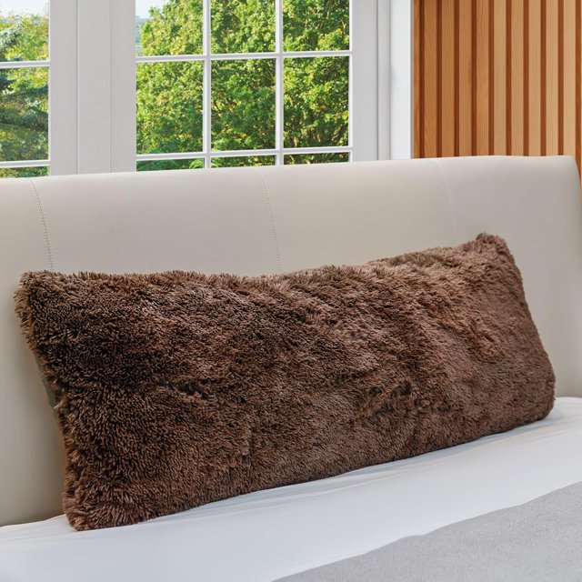 Long Body Pillow with Shaggy Hair Cover Long Pillow for Bed or Couch