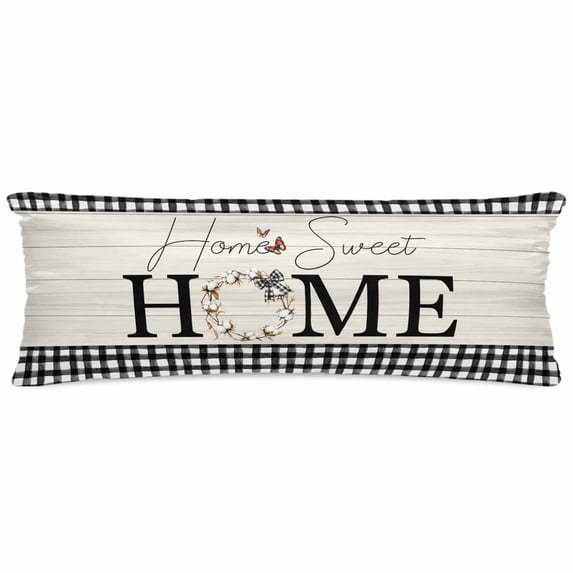 Long Body Pillowcase, Black Plaid Vintage Wood Grain Butterfly Silk Pillow Cases for Hair and Skin with Zipper, Farmhouse Home Soft Breathable Cooling Pillow Cover for Women, 20 x 54 Inches