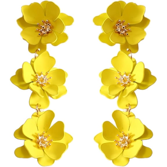 Long Bohemian Flower Drop Dangle Statement Earrings for Women Gold-Toned Flowers Petal Link Chain Tassel Dangling Piercing Studs Earring Lightweight Boho Floral Jewelry for Wedding Halloween