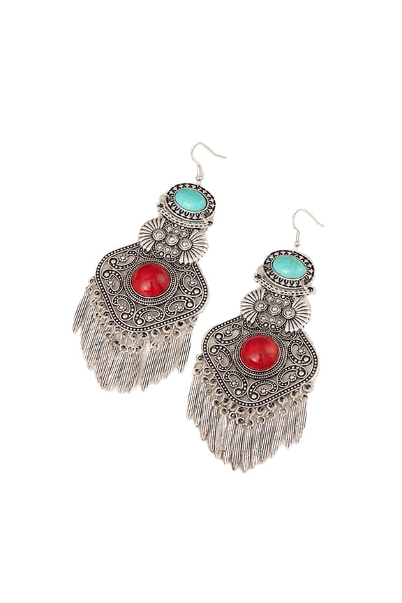 Long Bohemian Fringe Earrings For Women Handcraft Alloy Statement Pieces With Turquoise Detail