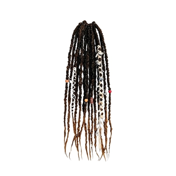 Long Boho Hand‑Braided Ponytail Extension, Clip‑In Elastic Viking Dreadlock Ponytail Hair Extension with Decorative Beads, Quick‑Style Dirty Braid Hair Piece