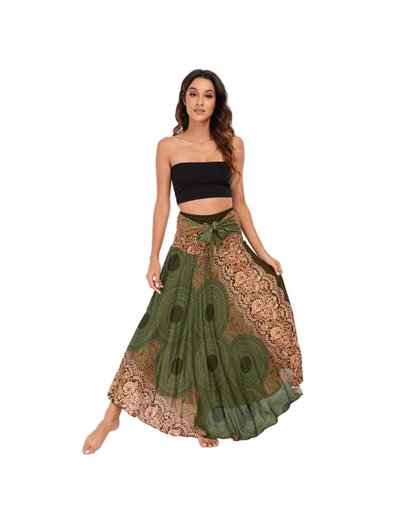 Long Boho Maxi Skirt Printed Casual Hippie Style Clothing Dance Costume Wrap