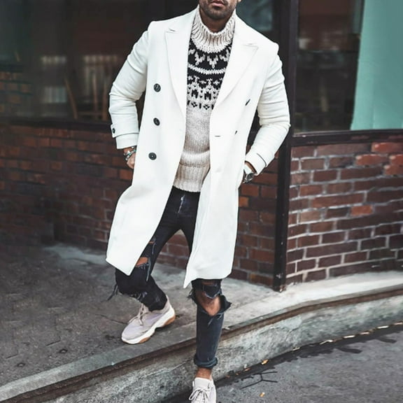 Long Bomber Jacket Men Long Sleeve Hooded Overcoats Double Breasted Mid Length Pockets Lapel Woolen Jacket Winter Coats