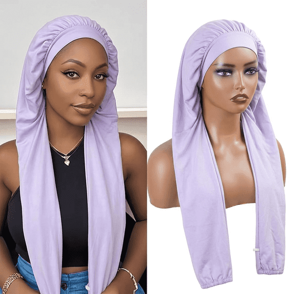 Long Bonnet 2-in-1 for Braids and Hair Protection, Pantyhose Shower Cap for Women, Purple