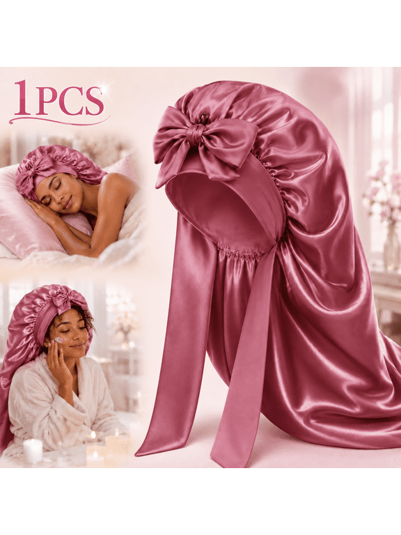 Long Bonnet Satin Hair Silk Bonnet for Sleeping Women, Silky Bonnets for Women with Tie Band, Sleep Cap for Braids Curly Hair