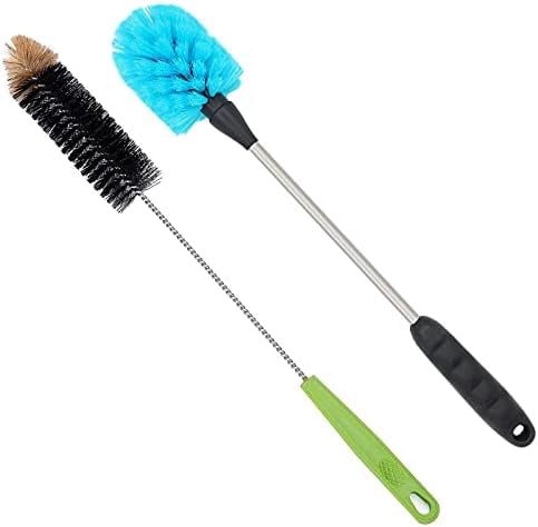 Long Bottle Brush, 17 in Bendable Cleaner Brushes for Cleaning Neck Beer Bottles, Wine, Baby Bottles, Water Bottles, Tumblers, Flask, Bird Feeder, Vase, Pipes and Brewing Supplies Black + Blue/2Pack