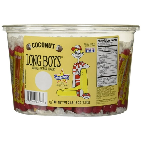 Long Boys Coconut Tub - Creamy Caramels and Real Coconut Flakes, Quality  - 130 Pieces, 12 Ounces