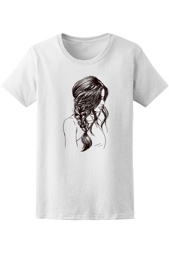 Long Braid Beautiful Girl Drawing Women Tee - Image by Shutterstock