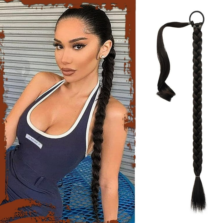 Long Braid Ponytail Extension with Hair Tie Straight Sleek Wrap