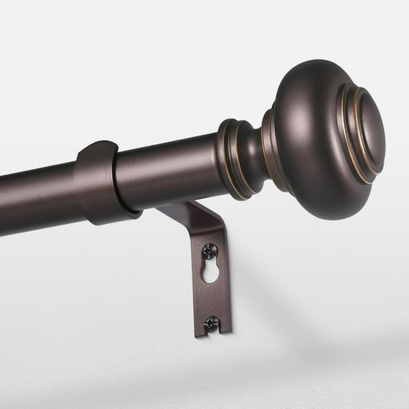 Long Bronze Curtain Rods for Windows 66 to 120 Inch, Decorative Heavy Duty Single-Side Adjustable 1'' Antique Brown Curtain Rod, Vintage Rustic Metal Drapery Pole for Farmhouse Living Room
