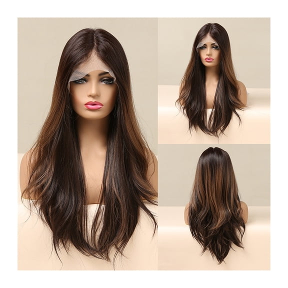 Long Brown Lace Front Synthetic Natural Hair Wigs Blonde Highlight Lace Frontal Wig for Women Cosplay Wigs High Density