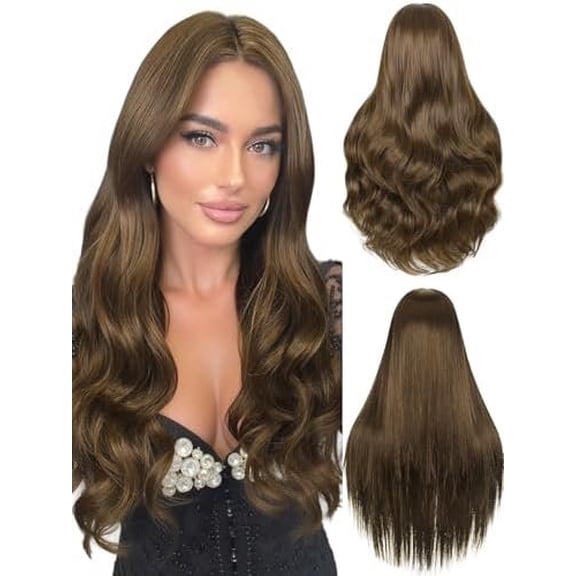 Long Brown Wig for Women 26 Inch Synthetic Wig Heat Resistant Long  Wavy  Wig for Women (Brown)