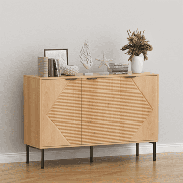 Long Buffet Side board Cabinet,45.98" Large Office Coffee Bars Station,Extra Wide Farmhouse Accent Cabinets with 3 Doors and Shelves,Fluted Entryway Cabinet TV Consoles for living room,Hallyway