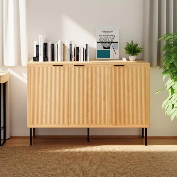 ANHDAH Buffet Cabinet with 3 Doors, 46" Farmhouse Credenza Sideboard, Modern Coffee Bar Cabinet for Kitchen, Living Room, Entryway,Natural Oak