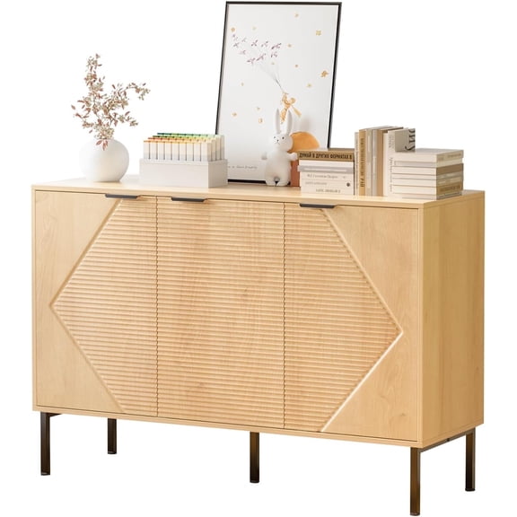 ANHDAH Buffet Cabinet with 3 Doors, TV Stand & Coffee Bar Storage ,Credenza Sideboard for Kitchen, Living Room, Entryway ,Natural Oak