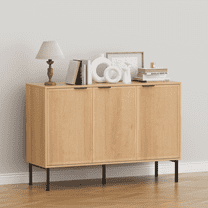 ANHDAH 46" Mid Century Modern Buffet Cabinet, Fluted Design Credenza with 3 Doors & Shelves, Dining Room Storage for Kitchen, Entryway
