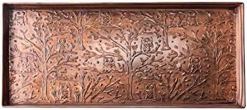 Dark Copper-Colored Metal Boot Tray with Embossed Tree of Life