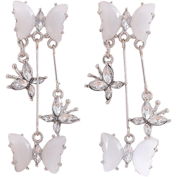 Long CZ Butterfly Tassel Drop Dangle Earrings for Women Gold-Toned Crystal Rhinestone Animal Insect Dangling Studs Earring Fashion Wedding Halloween Jewelry