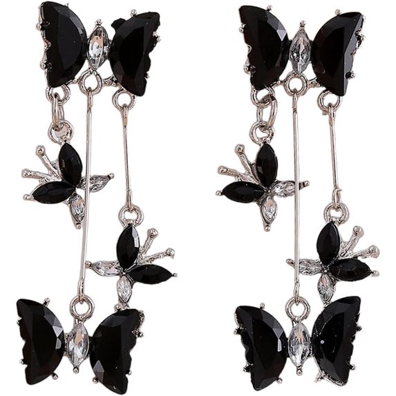 Long CZ Butterfly Tassel Drop Dangle Earrings for Women Gold-Toned Crystal Rhinestone Animal Insect Dangling Studs Earring Fashion Wedding Halloween Jewelry
