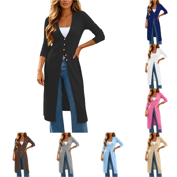 Long Cardigan Lightweight Knit Dusters Coat V Neck Button Up Sweater Dress Fall Outfits Women M