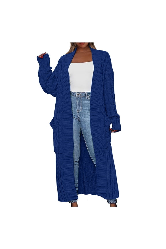Long Cardigan Sweater Womens Open Front Long Sleeve Chunky Cable Knit Duster Outerwear Maxi Casual Jacket Coats (Large, Blue 01)