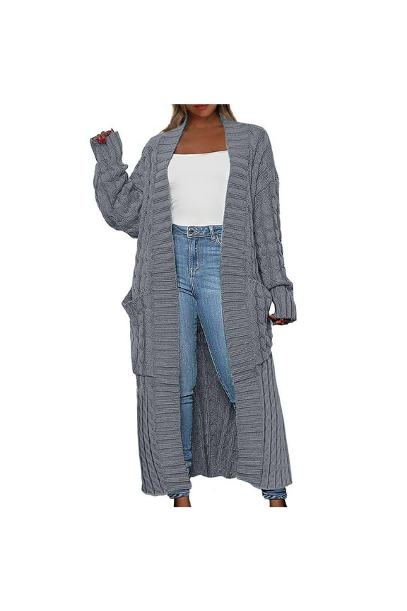 Long Cardigan Sweater Womens Open Front Long Sleeve Chunky Cable Knit Duster Outerwear Maxi Casual Jacket Coats (Small, Gray)