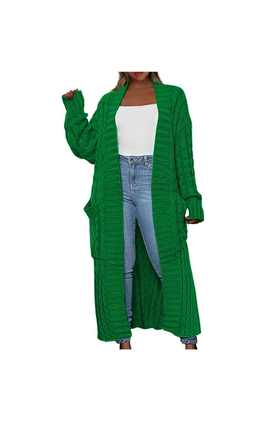 Long Cardigan Sweater Womens Open Front Long Sleeve Chunky Cable Knit Duster Outerwear Maxi Casual Jacket Coats (Medium, Green)