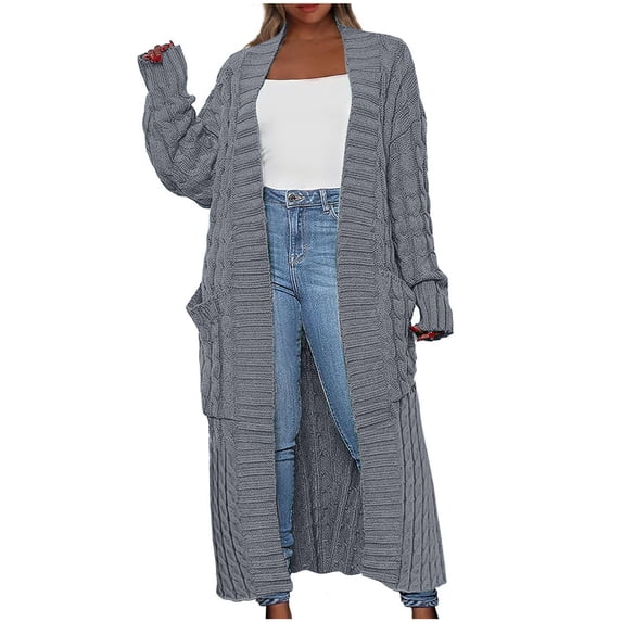 Long Cardigan Sweater Womens Open Front Long Sleeve Chunky Cable Knit Duster Outerwear Maxi Casual Jacket Coats (X-Large, Gray)