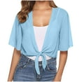 thumbnail image 1 of Long Cardigan Sweaters for Lady Women Lightweight Shrugs Short Sleeve Chiffon Tie Front Cardigans Cropped Sheer Cover up for Evening Dress Light Blue XXL, 1 of 6