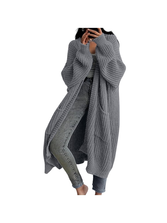 Long Cardigan Sweaters for Women 2025 Long Sleeve Chunky Cable Knit Cardigans Fall Knit Sweater with Pockets
