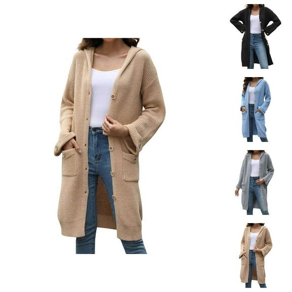 Long Cardigan Sweaters for Women 2025 Long Sleeve V Neck Button Ribbed Knit Oversized Sweater Cardigans with Pockets