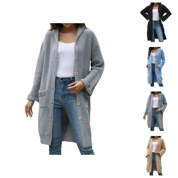 Long Cardigan Sweaters for Women 2025 Long Sleeve V Neck Button Ribbed Knit Oversized Sweater Cardigans with Pockets