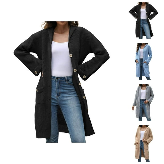 Long Cardigan Sweaters for Women 2025 Long Sleeve V Neck Button Ribbed Knit Oversized Sweater Cardigans with Pockets