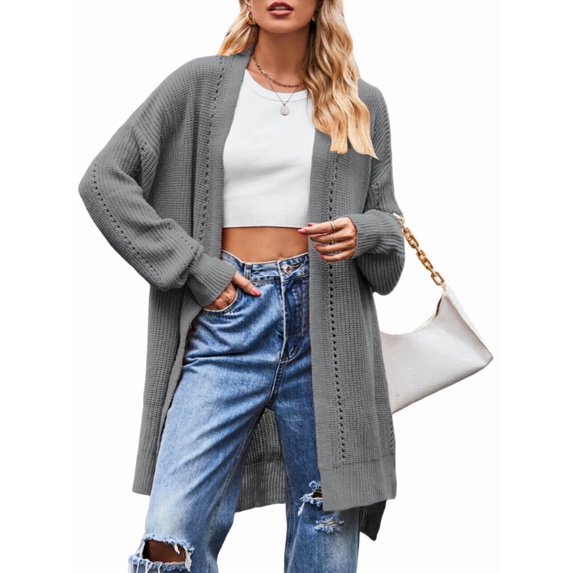 Long Cardigan Sweaters for Women Fall Trendy Oversized Open Front Winter Coat Grey S