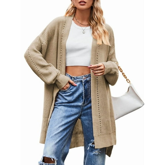 Long Cardigan Sweaters for Women Fall Trendy Oversized Open Front Winter Coat Khaki L