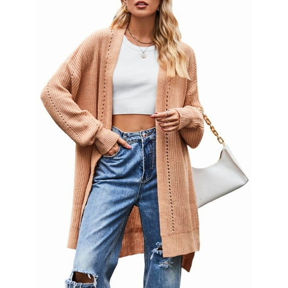 Long Cardigan Sweaters for Women Fall Trendy Oversized Open Front Winter Coat Orange Color L