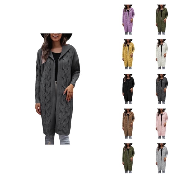 Long Cardigan Sweaters for Women Long Sleeve Casual Open Front Cable Knit Hooded Coatigan Sweater Coats Fall Winter Clothes