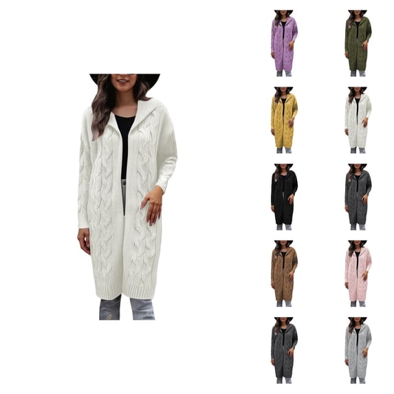 Long Cardigan Sweaters for Women Long Sleeve Casual Open Front Cable Knit Hooded Coatigan Sweater Coats Fall Winter Clothes
