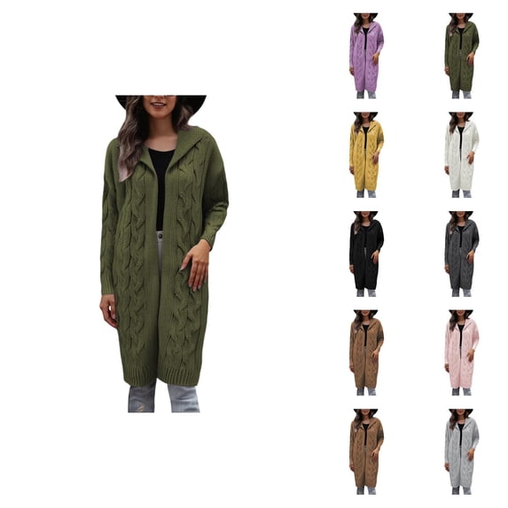Long Cardigan Sweaters for Women Long Sleeve Casual Open Front Cable Knit Hooded Coatigan Sweater Coats Fall Winter Clothes