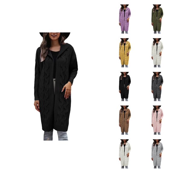 Long Cardigan Sweaters for Women Long Sleeve Casual Open Front Cable Knit Hooded Coatigan Sweater Coats Fall Winter Clothes