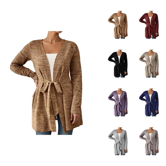 Long Cardigan Sweaters for Women Long Sleeve Lightweight Tie Front Sweater Coat Wrap Tops Fall Clothes