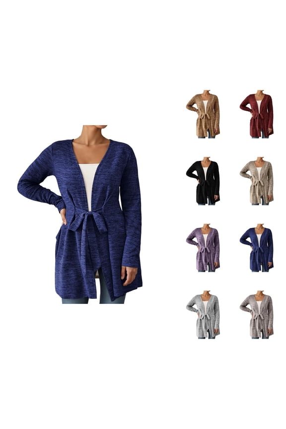 Long Cardigan Sweaters for Women Long Sleeve Lightweight Tie Front Sweater Coat Wrap Tops Fall Clothes