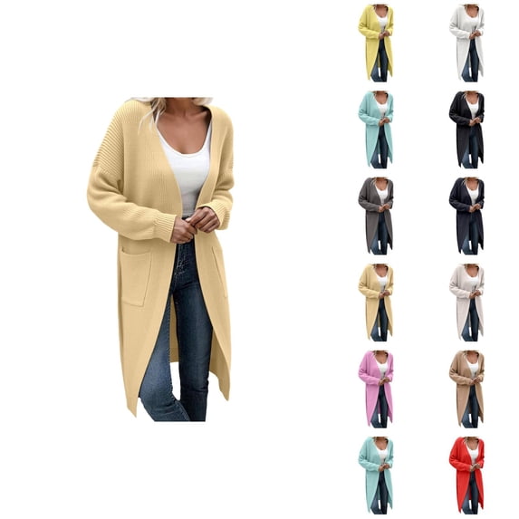 Long Cardigan Sweaters for Women Long Sleeve Loose Open Front Ribbed Knit Sweater Jacket with Pockets Fall Winter Coat