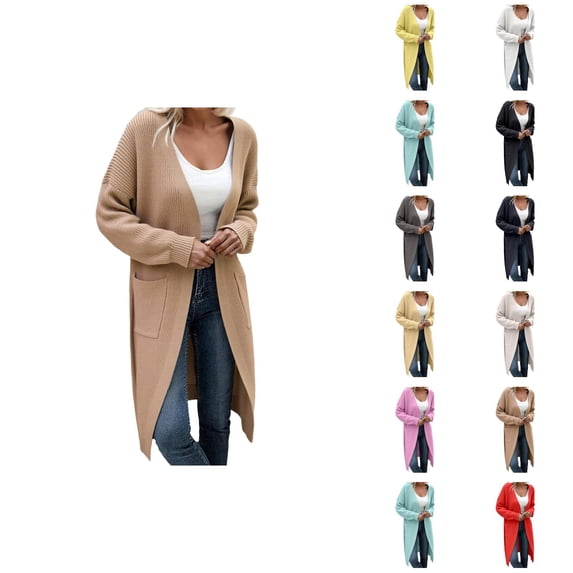 Long Cardigan Sweaters for Women Long Sleeve Loose Open Front Ribbed Knit Sweater Jacket with Pockets Fall Winter Coat