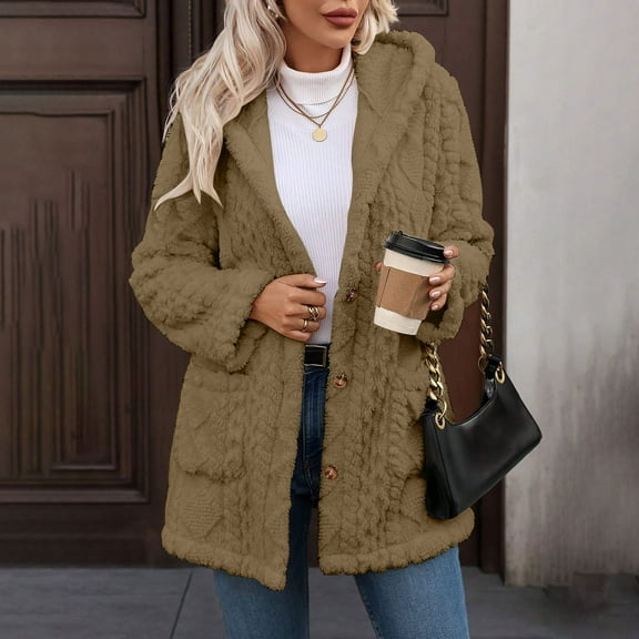 Long Cardigan Sweaters for Women Oversized Fleece Jackets Button Loose Hooded Fall Winter Warm Coat Outwears New Womens Jackets Fall Fashion Coffee L