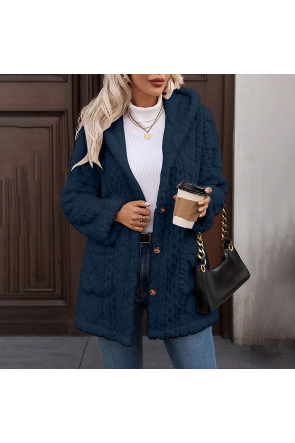 Long Cardigan Sweaters for Women Oversized Fleece Jackets Button Loose Hooded Fall Winter Warm Coat Outwears New Womens Jackets Lightweight Navy XXL