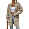 thumbnail image 1 of Long Cardigan Sweaters for Women Trendy Casual Long Sleeve Open Front Knitted Mid Length Fall Jackets with Pockets (L, Khaki), 1 of 6