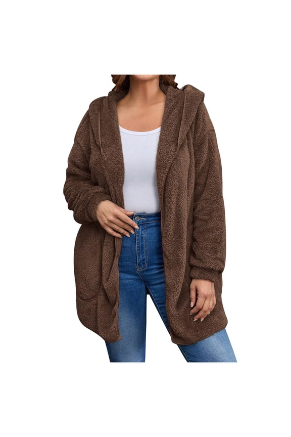 Long Cardigan Sweaters for Women Winter Fall Fleece Fuzzy Lightweight Open Front Sherpa Jacket Coat with Pockets
